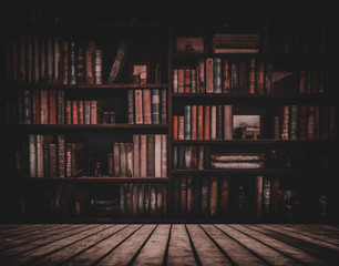 blurred Image many old books on bookshelf in library - Powered by Adobe