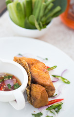 Fried Snapper fish with spicy sauce