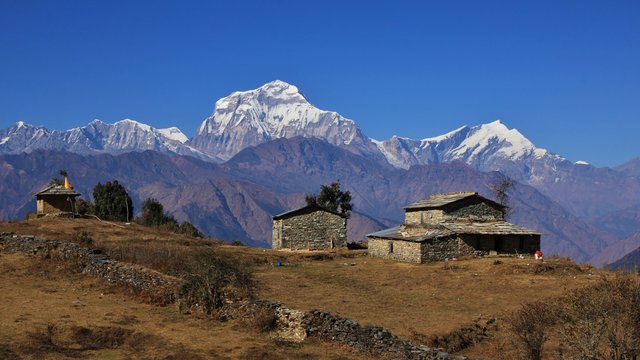 Homestead in the Himalayas. mount Dhaulagiri