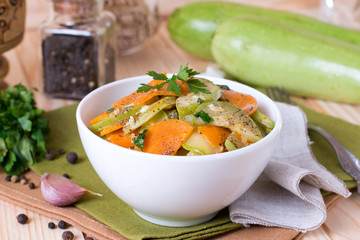 Vegetable stew of zucchini, carrots and onions