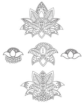 Beautiful Lotus: Ornament Vector Yoga. Hand Drawn Element. Picture For Design, Kaleidoscope, Medallion, Yoga, India, Arabic. Flower Lotus Pats. Tattoo Template. Tarot Card Symbol.