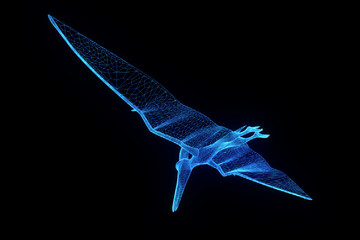 Dinosaur Pteranodon in Hologram Wireframe Style. Nice 3D Rendering   © bombastic80