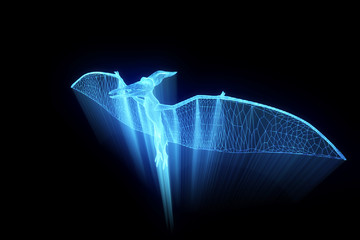 Dinosaur Pteranodon in Hologram Wireframe Style. Nice 3D Rendering   © bombastic80