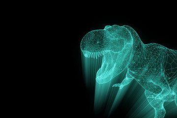 Dinosaur TRex in Hologram Wireframe Style. Nice 3D Rendering   © bombastic80