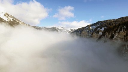 Fototapeta na wymiar Drone views of a frozen lake in the French Alps