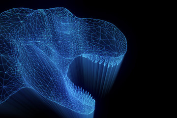 Dinosaur TRex in Hologram Wireframe Style. Nice 3D Rendering   © bombastic80