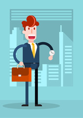 Flat Businessman Waiting in the Office. Isolated Flat Vector Illustration.