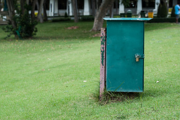 electricity box on lawn