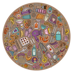 Vector set of Hair salon cartoon doodle objects
