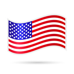 Waving American flag on a white background