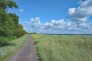 Fototapeta na wymiar Strandwanderweg am Südstrand auf der Ostseeinsel Fehmarn,Schleswig-Holstein,Deutschland