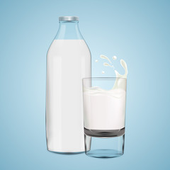 Realistic yogurt vector illustration with milk bottle on bright background