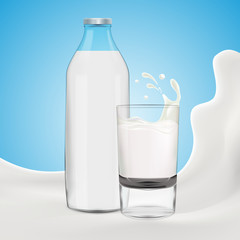 Realistic yogurt vector illustration with milk bottle on bright background