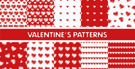 Set of 12 backgrounds with Hearts on Valentine's Day. Print. Repeating background. Cloth design, wallpaper.