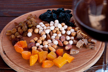 nuts and dried fruit to wine