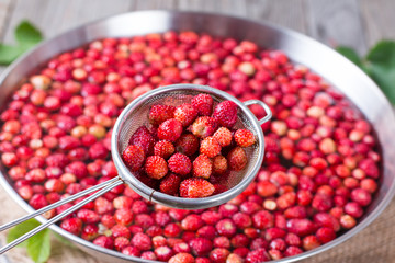 Fresh strawberries in a sieve