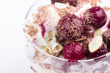 Cherry vanilla ice-cream closeup