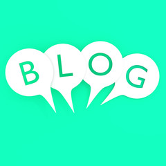 Word BLOG in speech bubbles. Isolated 3D illustration on light blue background.
