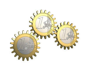 Euro coins with cogwheels
