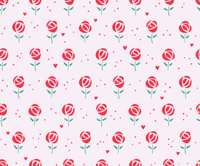 seamless pattern with roses and hearts