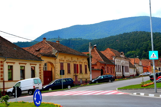 Typical houses in the village Codlea, Transylvania.