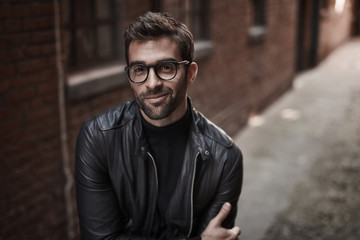 Leather jacket and glasses guy, portrait