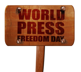 world press freedom day, 3D rendering, text on wooden sign