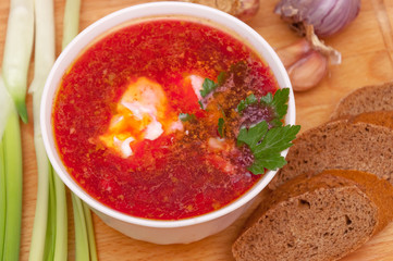 Russian, Ukrainian and Polish national soup - borscht soup made