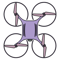 Modern Quad copter drone with camera top view. Thin line linear illustration
