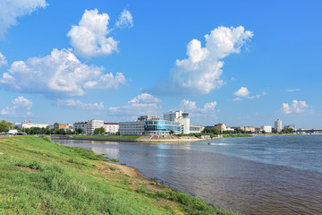 The confluence of Om and Irtysh rivers in Omsk, Russia. The city of Omsk was founded at this place in 1716.