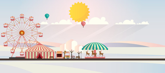 Flat illustration of amusement park at daytime in winter illustration

