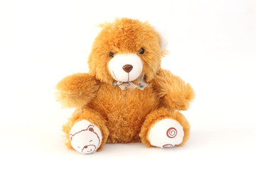 Brown teddy bear on a white background.