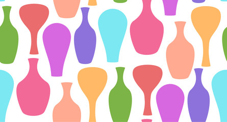 Fototapeta premium Seamless texture with decorative multicolored vases. Vector background for your creativity