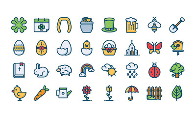 Spring icon set in filled outline style