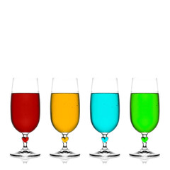 red, apple, pineapple or grape wine and blue hawaii cocktail in