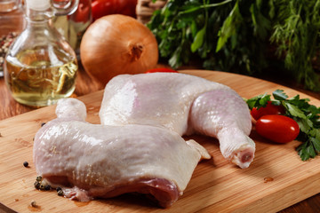 Raw chicken legs and marinade ingredients