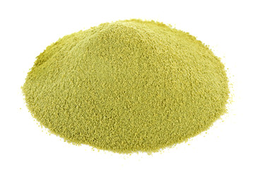 Green tea powder isolated on white background