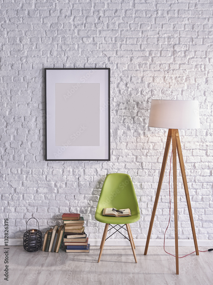 Wall mural modern decoration with chair and lamp objects