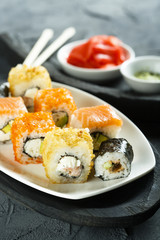 Assorted sushi and rolls