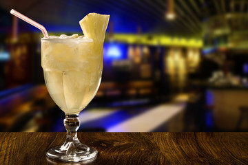 Pineapple Fruit Caipirinha of Brazil on wooden background