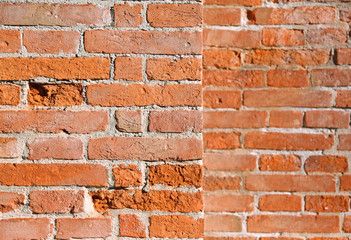 background of red brick wall with mortar of ancient italian pala