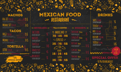 Mexican Food Restaurant menu, template design. flyer for promotion, site banner