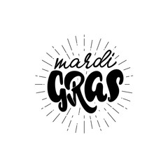 Calligraphic badge. Hand Lettering Mardi Gras for Designs - logos, postcards, posters, prints. Modern brush handwriting Typography.