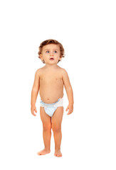 Fototapeta premium Adorable baby with blue eyes looking up