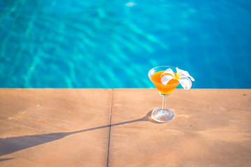 Tasty cocktail background swimming pool.