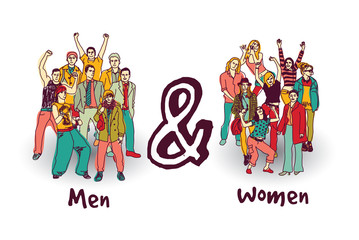 Man and woman group color isolate on white.