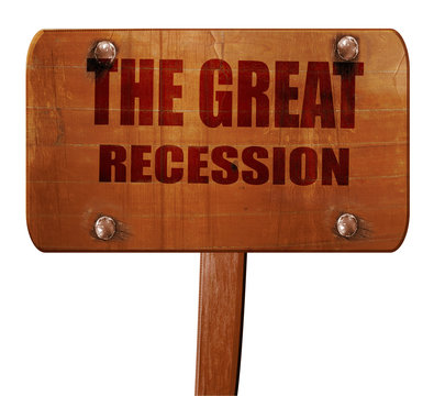 Recession sign background, 3D rendering, text on wooden sign