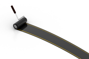 Roller brush paint the road