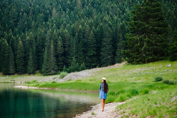 Obraz premium country woman relax in wild nature forest