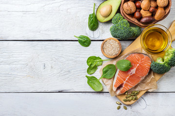 Selection of healthy fat sources food, life concept